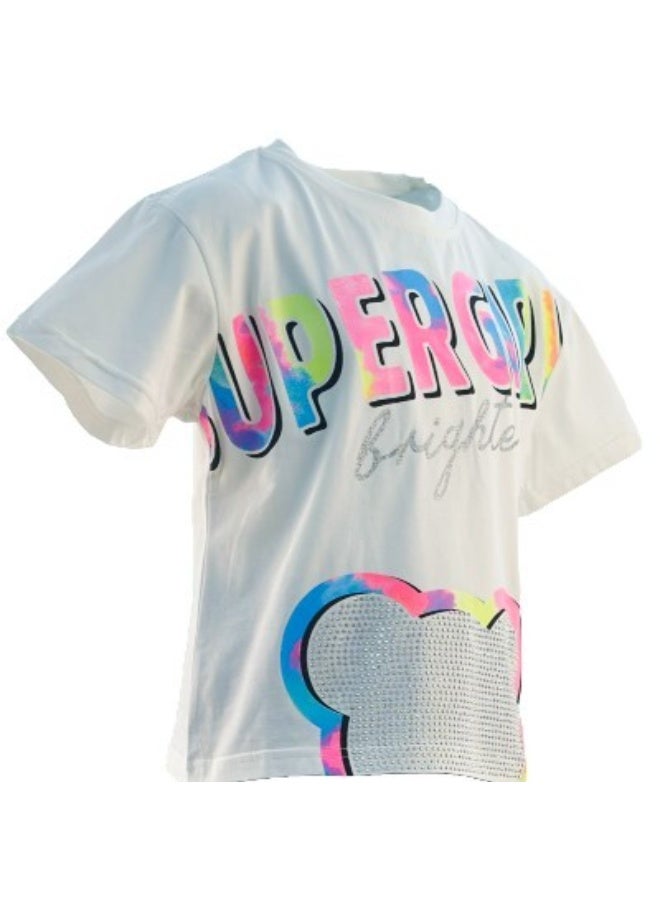 JOANNA JOANNA 22KY067B Girl's Super Girl Brighter Print Round Neck Short Sleeve T-Shirt - White  - Image 2