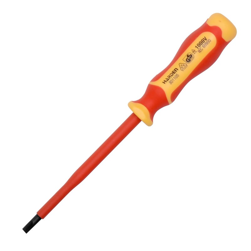 HARDEN Insulated Magnetic Flat Type Slotted Screwdriver 230mm X 55mm Professional Electrician VDE Can Withstand 1000V 801105 - Image 1