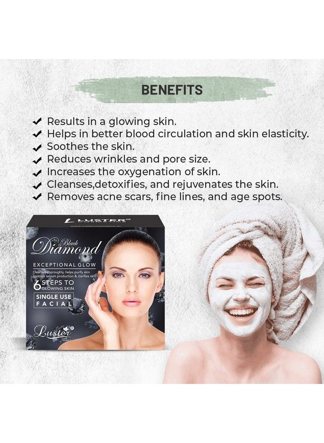 LUSTER Black Diamond Exceptional Glow Facial Kit ; 6 Step Facial Kit ; For Purify Skin & Deep Cleansing ; Facial Kit For Women & Men ; All Skin Types (Paraben & Sulfate Free) 320Ml - Image 4