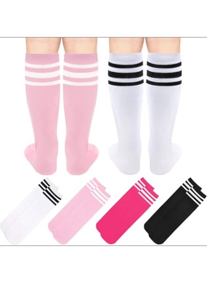 KISSUN 4 Pairs Kids Striped Knee High Socks - Classic 3-Stripe Over The Calf Tube Socks for Boys & Girls, Colorful Long Athletic Socks for School Uniforms, Soccer, and Cheerleading - Image 5