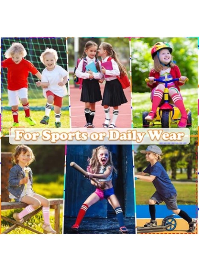 KISSUN 4 Pairs Kids Striped Knee High Socks - Classic 3-Stripe Over The Calf Tube Socks for Boys & Girls, Colorful Long Athletic Socks for School Uniforms, Soccer, and Cheerleading - Image 3