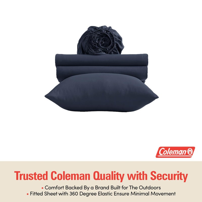 Coleman Twin Sheets Set â€“ Durable Home Bedding with Outdoor Heart, Stylish & Reliable for Bedroom or Cabin â€“ Premium Solid Color, Built for Comfort, Style & Occasional Outdoor Use, Navy Blue - Image 2