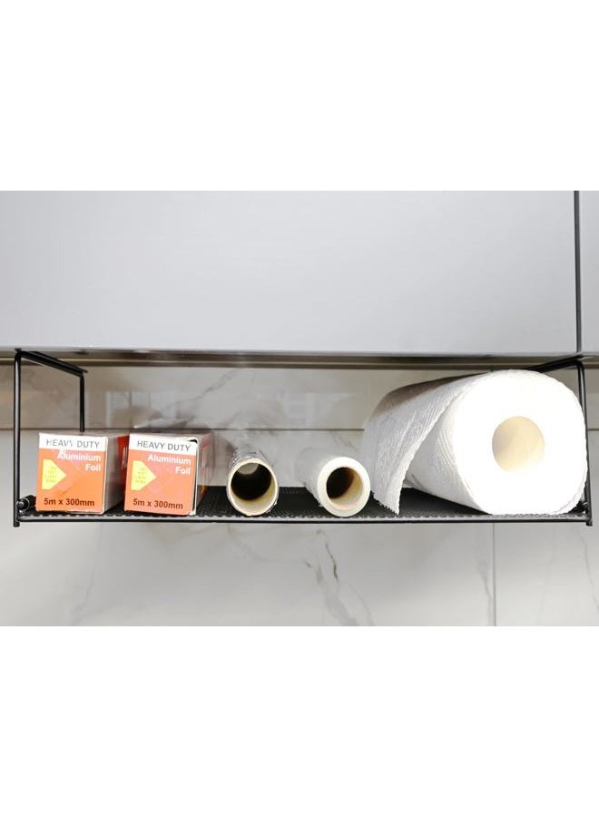 EHKIT Foil and Plastic Wrap Organizer Holder Foldable Under Cabinet Shelf Kitchen Pantry Desk Hanging Storage Rack (Black) - Image 1