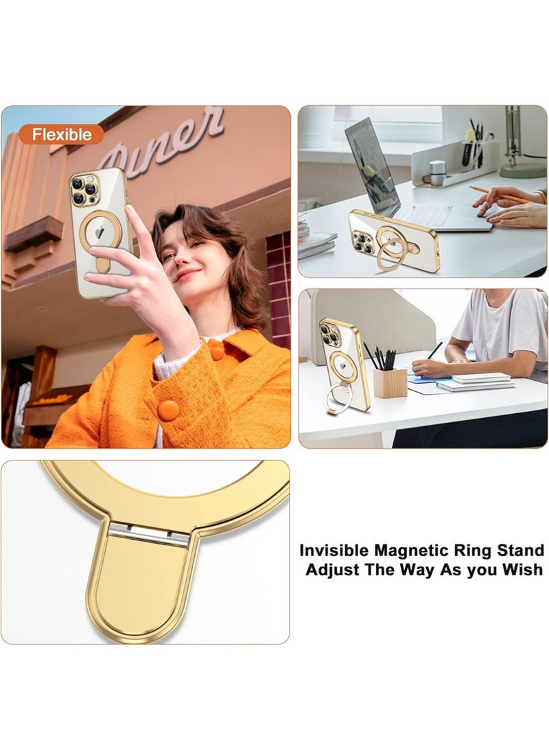 X-level Compatible with iPhone 16 Pro Max Case with Invisible Magnetic Ring Stand [Compatible with Mag-Safe] [Full Camera Lens Protector] Plating Clear Phone Case for iPhone 16 Pro Max,Gold - Image 2