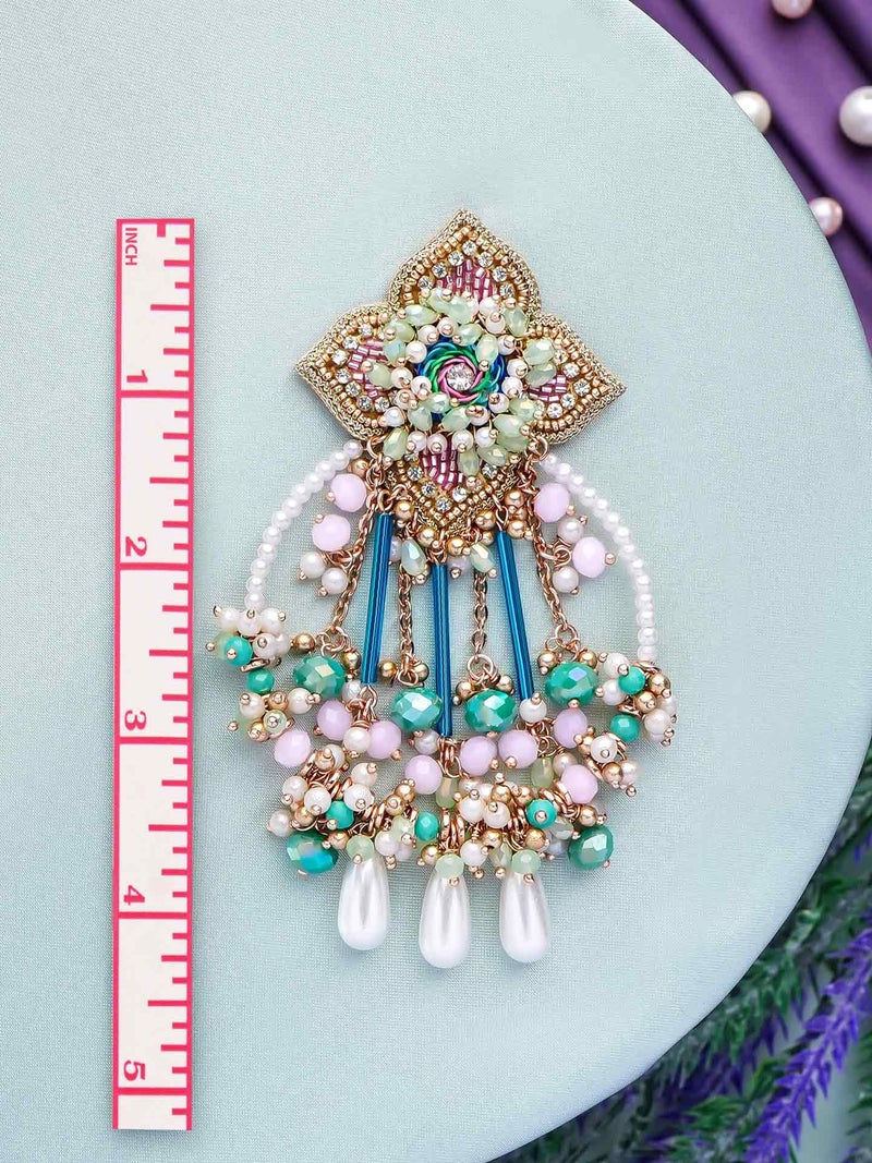 SANJOYA by EVERSTYLISH Embroidered Earrings for Women | Pastel Beads & Pearl Dangler Studs | Ethnic Jewelry for Weddings, Festivals & Special Occasions - Image 4