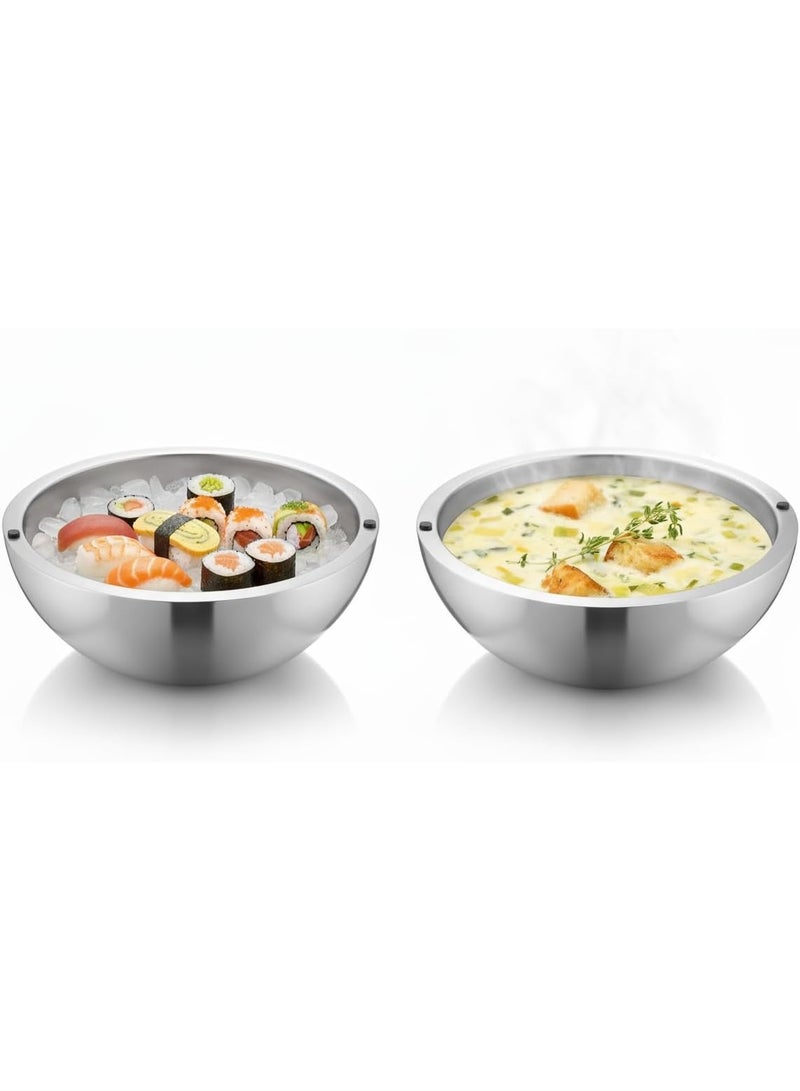 DEIN 2 x Stainless Steel Double-Layer Dip Chiller Bowls – Home Kitchen Cookware for Cold or Hot Food, Sushi, Dips, Ice Cream, Seafood, Storage, Perfect for Dinner Parties & Outdoor, Durable & Easy to Clean - Image 1