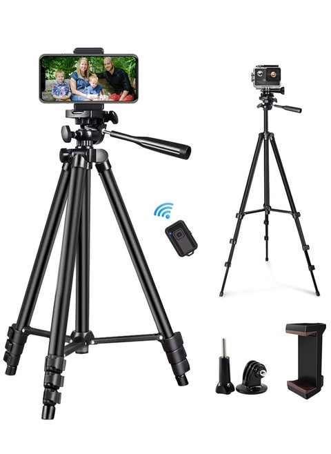 50" Extendable Cell Phone Tripod with Wireless Bluetooth Remote and Universal Phone Holder, Perfect for Video Recording/Selfies/Live Stream.