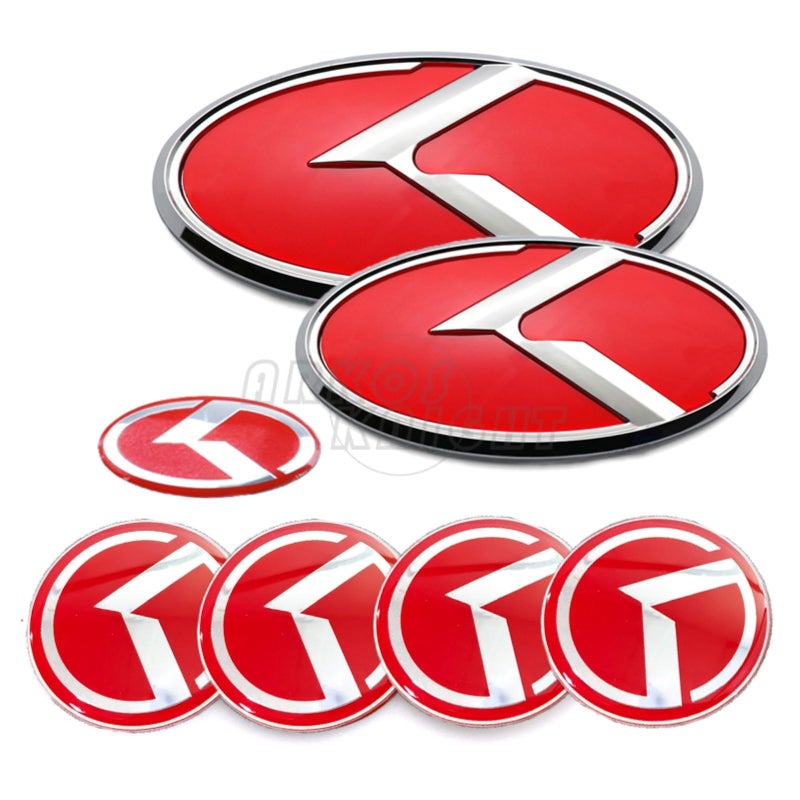 ARKOSKNIGHT 7PCS Vintage K Emblem Compatible with Front Rear Badge for Auto Accessories Red Chrome