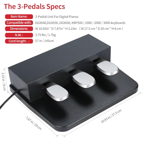 ATNEDCVH 3-Pedal for Digital Keyboard Piano,3 Pedal Unit Compatible for Yamaha DGX640,DGX650, DGX660,KBP500, KBP1000, KBP2000, KBP3000 Electric Piano - Image 3