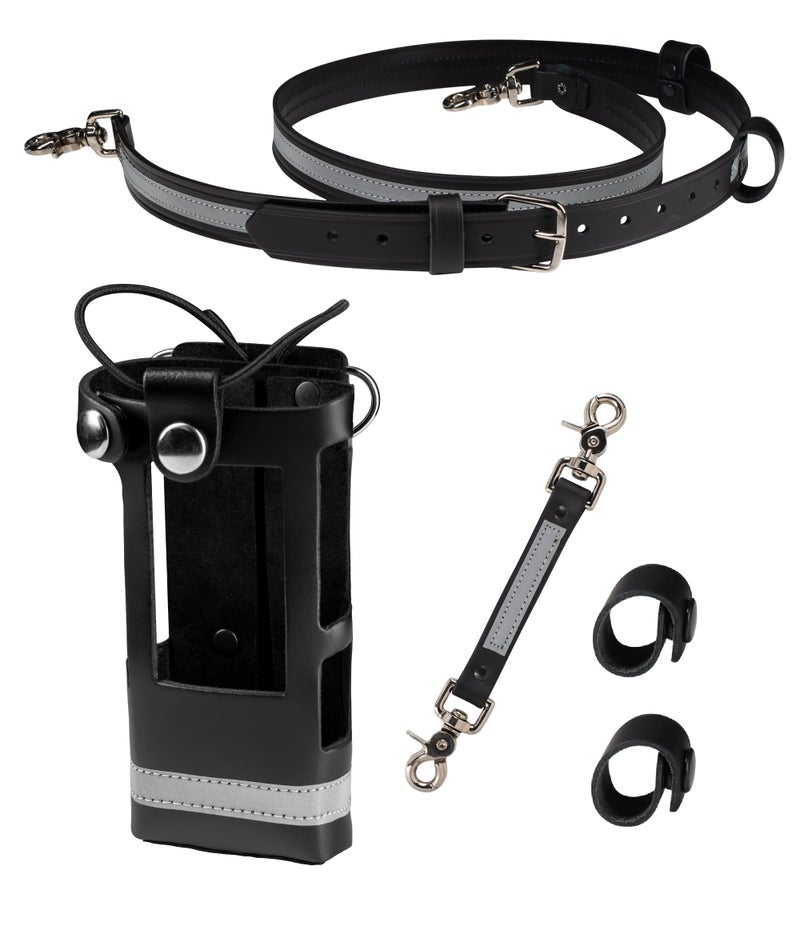 Perfect Fit Shield Wallets Perfect Fit Firefighter Reflective Radio Strap and Holder Leather Bundle Set Includes Radio Holster, Sway Strap, Cord Keepers Fits for Motorola APX 6000/6000XE/8000/8000XE - Image 1