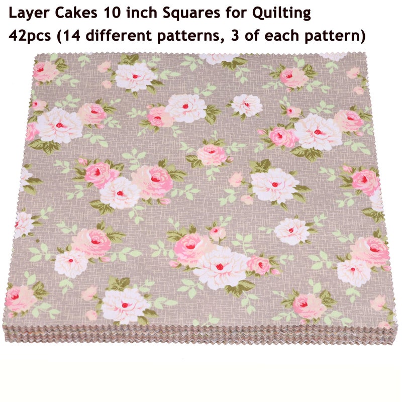 Hanjunzhao 42Pcs 10" Layer Cake Fabric - Vintage Brown Print Cotton Fabric Squares 10x10, Layer Cakes 10 inch Squares for Quilting, Sewing, Quilts, Bags, and Crafts - Light Coffee - Image 5
