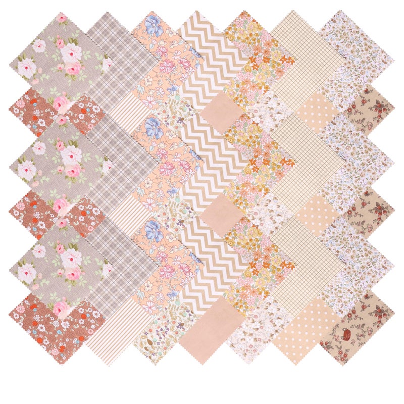 Hanjunzhao 42Pcs 10" Layer Cake Fabric - Vintage Brown Print Cotton Fabric Squares 10x10, Layer Cakes 10 inch Squares for Quilting, Sewing, Quilts, Bags, and Crafts - Light Coffee - Image 3