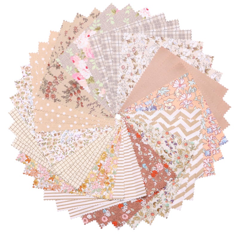 Hanjunzhao 42Pcs 10" Layer Cake Fabric - Vintage Brown Print Cotton Fabric Squares 10x10, Layer Cakes 10 inch Squares for Quilting, Sewing, Quilts, Bags, and Crafts - Light Coffee - Image 1
