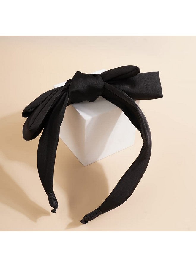 Knotted Wide Bow Headbands With Hair Hoop And Solid Accessories For Women And Girls (Black)