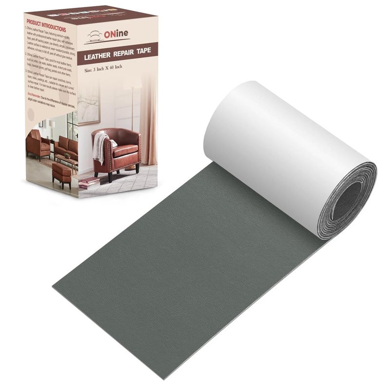 ONine Leather Repair PatchLeather Repair Tape 3 x 60 inches Leather Repair Patch for FurnitureVinyl Repair KitLeather Couch Patchfor Sofas Furniture Car Seats Office ChairsGray