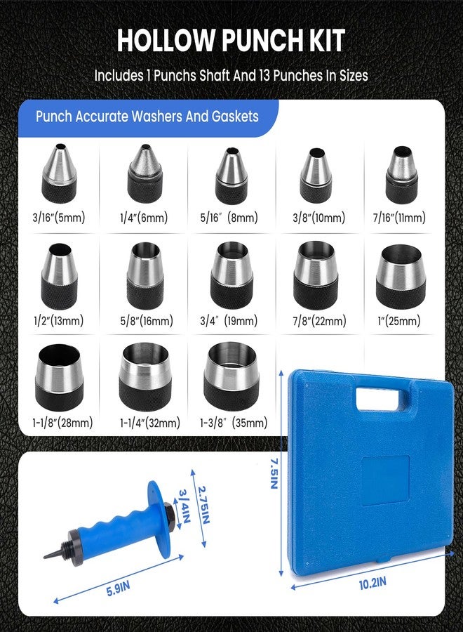 GDLIN Hollow Punch Set with Pin Point Punch Shaft, Hollow Punch Kit for Gasket, Rubber Hollow Hole Punch Set, Leather Punches Tools, Hole Cutter Set 3/16 to 1-3/8in - Image 2