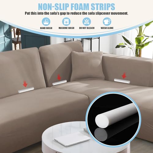 KinCam Sectional Couch Covers L Shape Sofa Covers Super Stretch 2pcs Sofa Slipcovers for 3 + 3 Seaters Sectional Chaise Slipcover with 2pcs Pillow Covers for Pets Kids, Taupe - Image 4