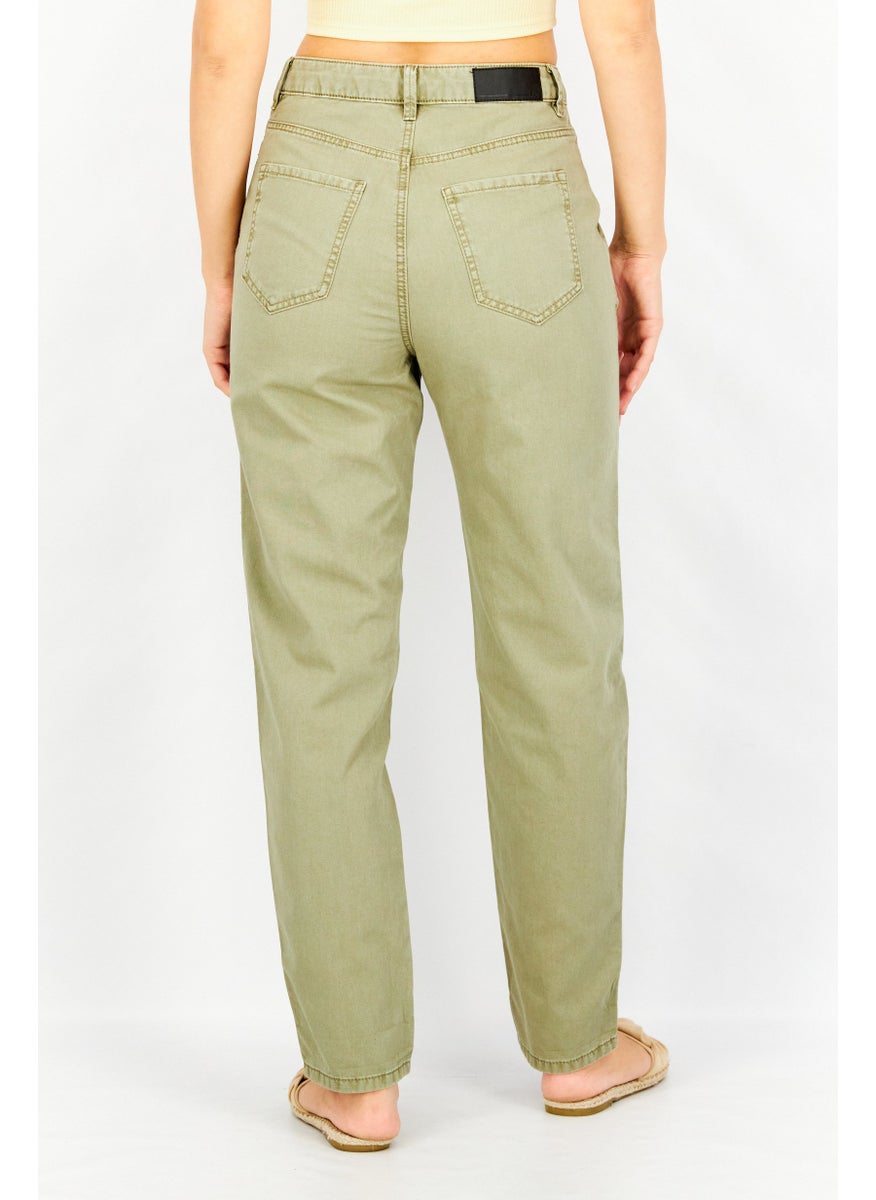 EDC Women Regular Fit Wide Leg Solid Pants, Olive  - Image 4