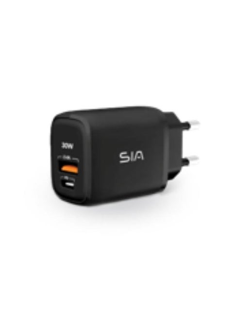 SIA (SI-CH002B) PD QC CHARGER 30W 1PD TYPE-C PORT + USB-A QC