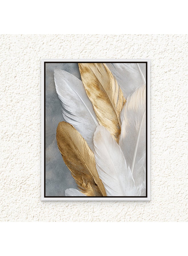 Art Decor Framed Canvas Wall Art of Abstract Feathers Artwork Modern Art with Gold Accents Elegant Feather Art Print Portrait Wall Decor for Office Living Room Bedroom Gifting - Image 1