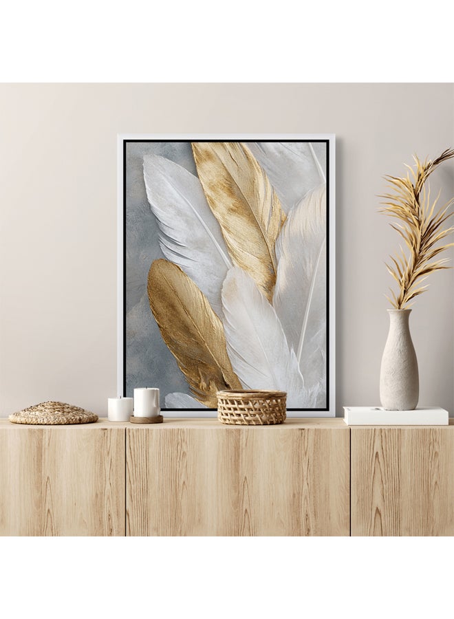 Art Decor Framed Canvas Wall Art of Abstract Feathers Artwork Modern Art with Gold Accents Elegant Feather Art Print Portrait Wall Decor for Office Living Room Bedroom Gifting - Image 3