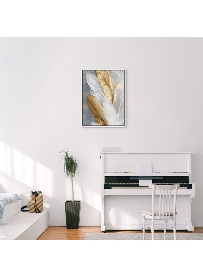 Art Decor Framed Canvas Wall Art of Abstract Feathers Artwork Modern Art with Gold Accents Elegant Feather Art Print Portrait Wall Decor for Office Living Room Bedroom Gifting - Image 2