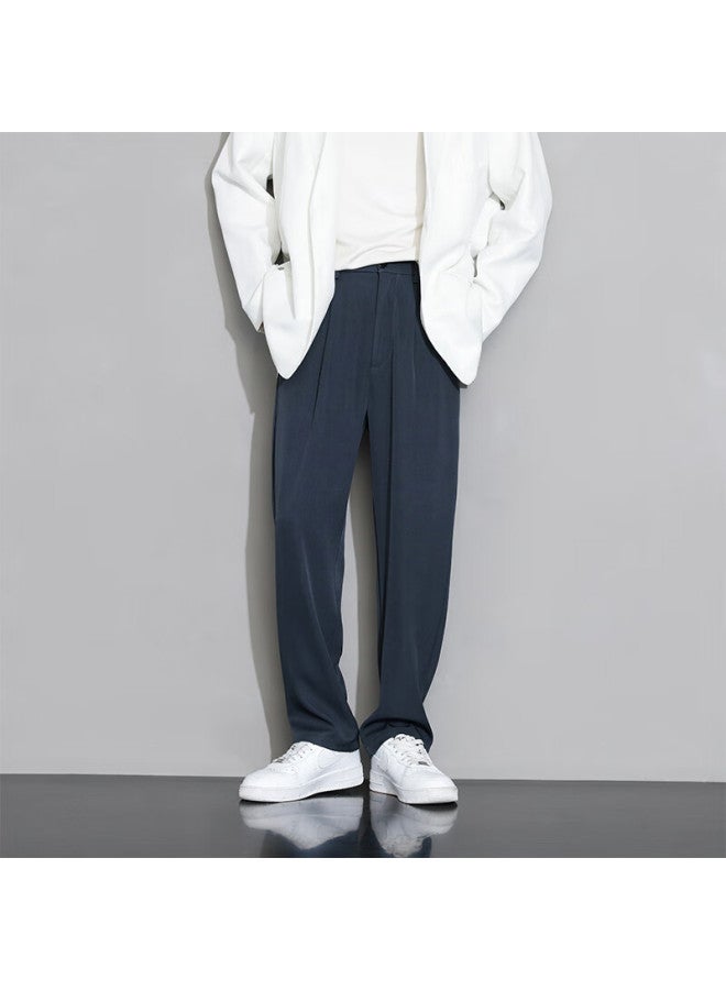 Foss Phil Men's Casual Pants Spring Summer Loose Straight Ice Silk Pants Men's Drape Wide Leg Sports Thin Suit Pants Deep Gray 2XL - Image 5