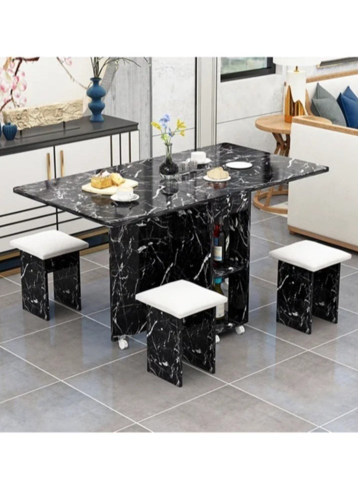 Generic - Extendable Folding Dining Table Set , Multifunctional Mobile Kitchen Table, Folding Kitchen Table with 2-Layer Shelf, 6 Wheels, With Four Benches - Image 1