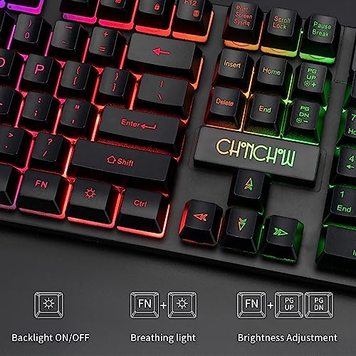 CHONCHOW Gaming Keyboard and Mouse Led Backlit USB Wired with Light Up 104Key 3600DPI 2 Side Button Mouse Keyboard Mechanical Feeling Compatible with PC Mac OS Xbox Ps4 Ps5 with Mousepad - Image 3