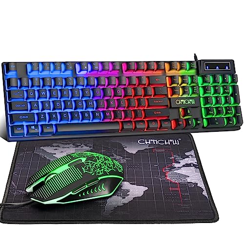 CHONCHOW Gaming Keyboard and Mouse Led Backlit USB Wired with Light Up 104Key 3600DPI 2 Side Button Mouse Keyboard Mechanical Feeling Compatible with PC Mac OS Xbox Ps4 Ps5 with Mousepad - Image 1