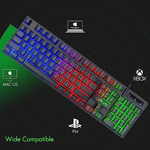 CHONCHOW Gaming Keyboard and Mouse Led Backlit USB Wired with Light Up 104Key 3600DPI 2 Side Button Mouse Keyboard Mechanical Feeling Compatible with PC Mac OS Xbox Ps4 Ps5 with Mousepad - Image 5