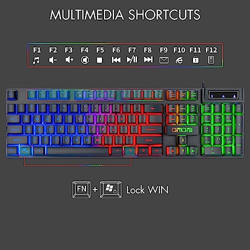 CHONCHOW Gaming Keyboard and Mouse Led Backlit USB Wired with Light Up 104Key 3600DPI 2 Side Button Mouse Keyboard Mechanical Feeling Compatible with PC Mac OS Xbox Ps4 Ps5 with Mousepad - Image 2