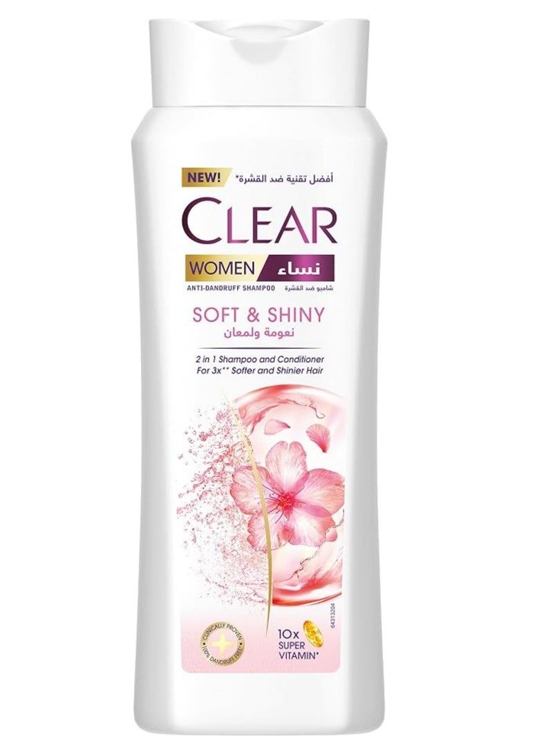 كلير شامبو مضاد للقشرة للنساء (ناعم ولامع) 2 في 1 شامبو وبلسم لشعر أكثر نعومة ولمعانًا 3 مرات 600 مل