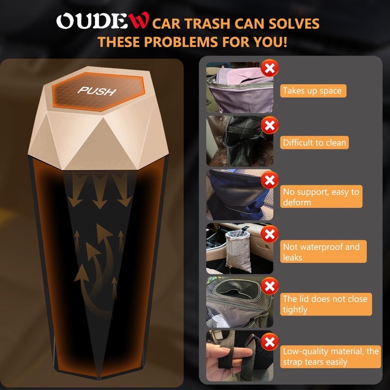 OUDEW Car Trash Can with Lid - 2-Pack, Interior Accessories for Vehicles, Leakproof Garbage Can with 30 Detachable Trash Bags, Multipurpose Organizers and Storage Solutions for Home and Office - Image 5