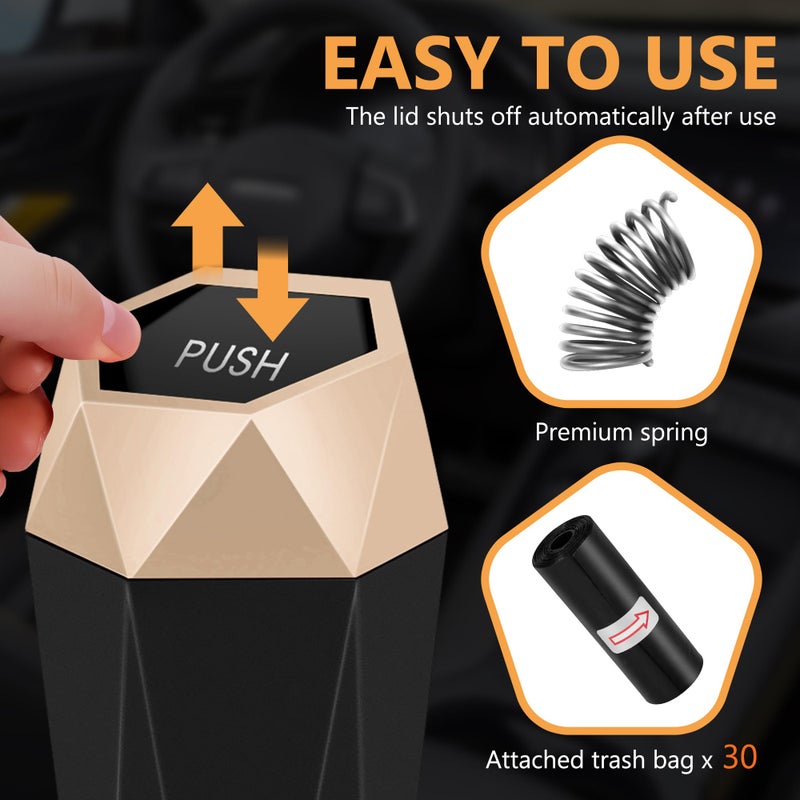 OUDEW Car Trash Can with Lid - 2-Pack, Interior Accessories for Vehicles, Leakproof Garbage Can with 30 Detachable Trash Bags, Multipurpose Organizers and Storage Solutions for Home and Office - Image 2
