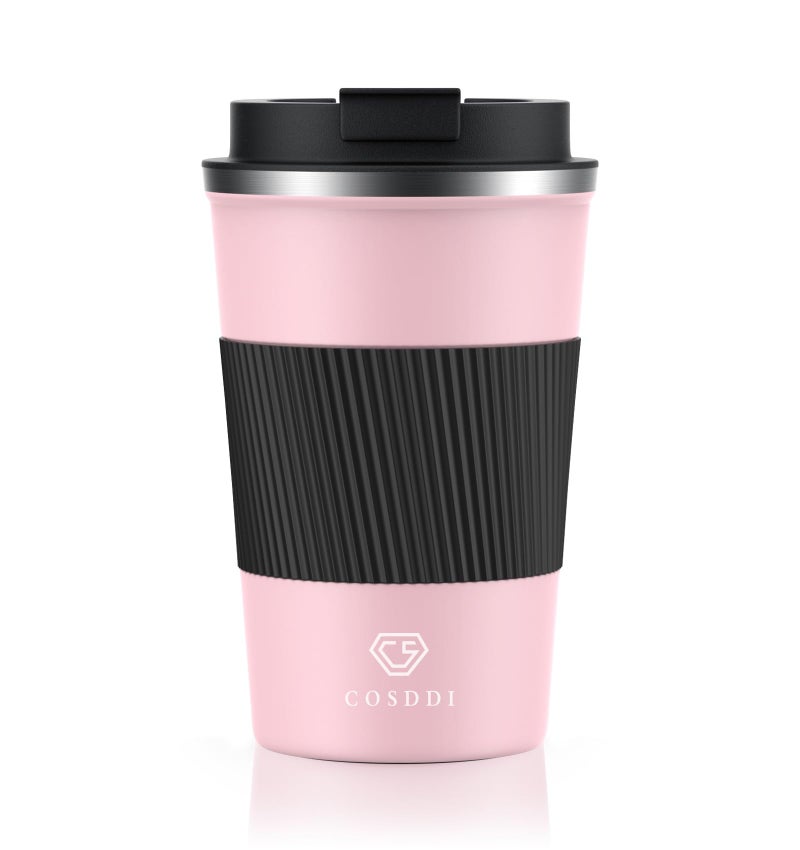 CS COSDDI Travel Mugs Insulated Coffee Cup with Leakproof Lid  Reusable Coffee Cups Travel  Car Coffee Cup  Stainless Steel Coffee Mug for Hot and Cold Water and Tea 380ml