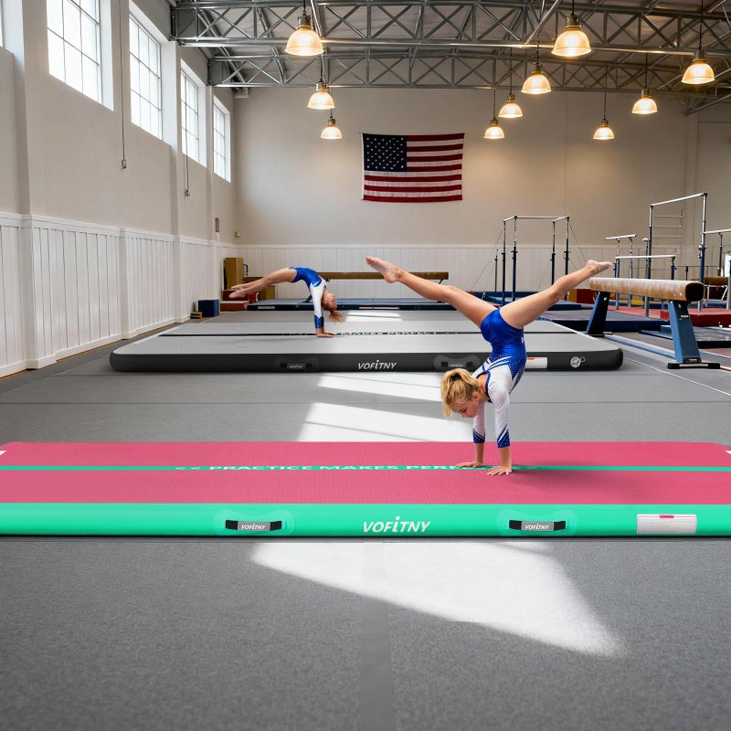 VOFiTNY حصيرة هوائية متعددة الاستخدامات من VOFiTNY 10'x3.3'x4'' مسار متين للتقلبات في المنزل/الصالة الرياضية باللونين الوردي/الأخضر - Image 2