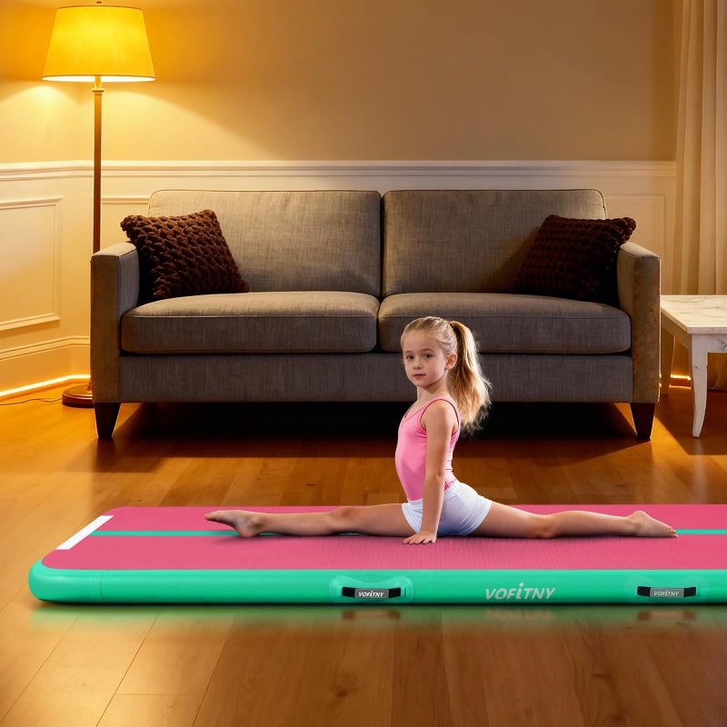 VOFiTNY حصيرة هوائية متعددة الاستخدامات من VOFiTNY 10'x3.3'x4'' مسار متين للتقلبات في المنزل/الصالة الرياضية باللونين الوردي/الأخضر - Image 4