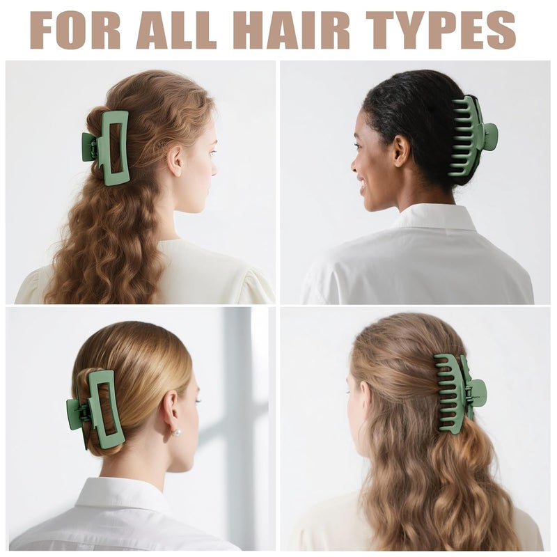 TOCESS Hair Claw Clips for Women - Large 8PK Neutral Matte Jumbo Square Hair Clips for Thick, Thin, Long, Short, Curly Hair Girls, Big Jaw Clip Set for Daily Use (Forest Green) - Image 5