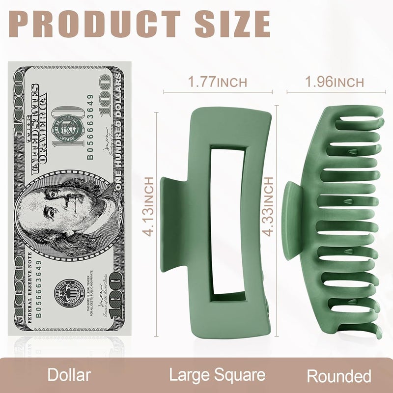 TOCESS Hair Claw Clips for Women - Large 8PK Neutral Matte Jumbo Square Hair Clips for Thick, Thin, Long, Short, Curly Hair Girls, Big Jaw Clip Set for Daily Use (Forest Green) - Image 3