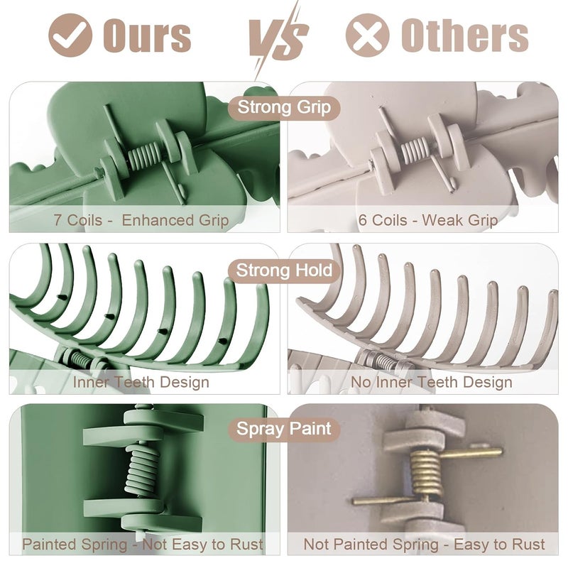 TOCESS Hair Claw Clips for Women - Large 8PK Neutral Matte Jumbo Square Hair Clips for Thick, Thin, Long, Short, Curly Hair Girls, Big Jaw Clip Set for Daily Use (Forest Green) - Image 2
