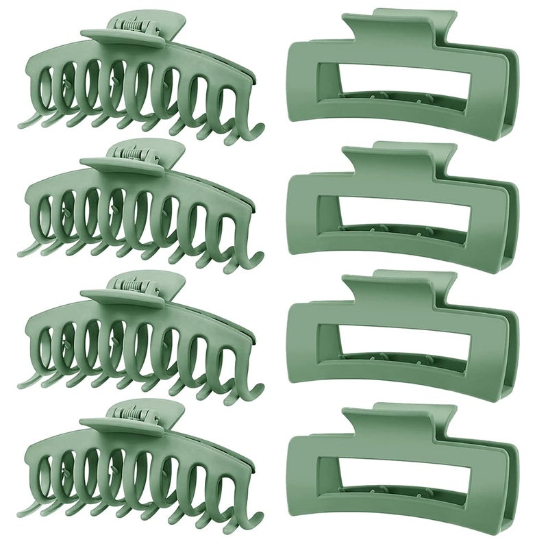 TOCESS Hair Claw Clips for Women - Large 8PK Neutral Matte Jumbo Square Hair Clips for Thick, Thin, Long, Short, Curly Hair Girls, Big Jaw Clip Set for Daily Use (Forest Green) - Image 1