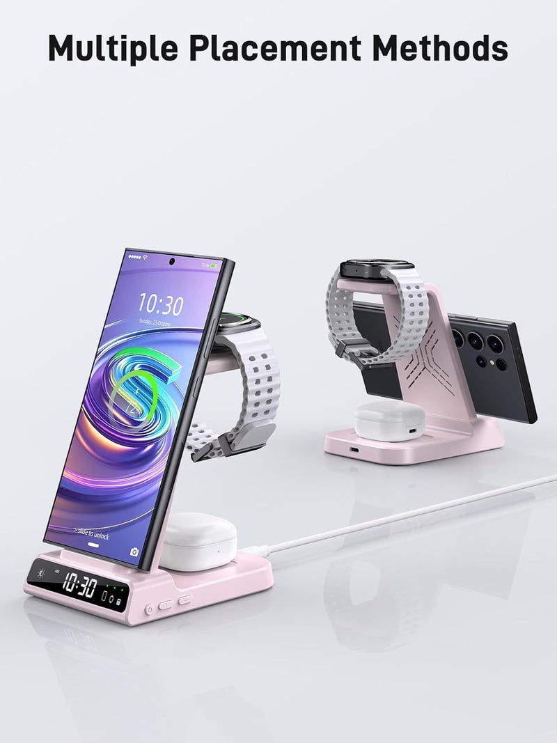 شاحن لاسلكي لمحطة شحن سامسونج، شاحن 3 في 1 لأجهزة Android المتعددة لـ Samsung S23 Ultra/Galaxy S22 Ultra/S21/Z Flip 5/Fold 5/Buds، شاحن لـ Galaxy Watch 6/5 Pro/4/3 - Image 5