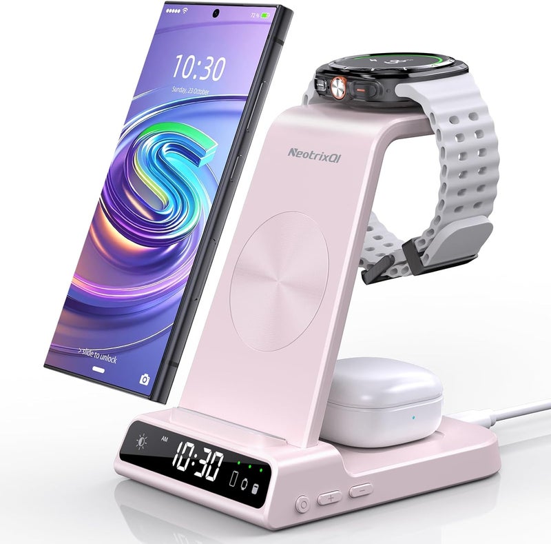 شاحن لاسلكي لمحطة شحن سامسونج، شاحن 3 في 1 لأجهزة Android المتعددة لـ Samsung S23 Ultra/Galaxy S22 Ultra/S21/Z Flip 5/Fold 5/Buds، شاحن لـ Galaxy Watch 6/5 Pro/4/3 - Image 1