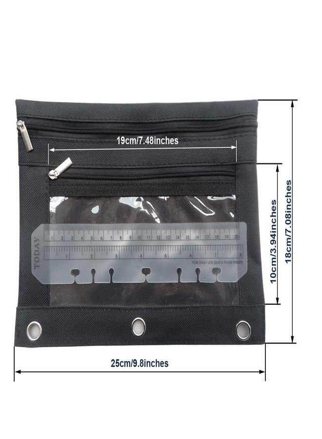 Enyuwlcm 3 Ring Binder Pencil Pouch with Durable Zipper Binder Pencil Case with Clear Window 2 Pocket Black Canvas 4 Pack - Image 4