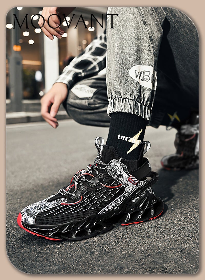 Moovant Sneakers for Men, Comfortable Breathable Sports Shoes, Fashion Fly-weave Trend Casual Running Shoes, Airbag Cushioned, Non-slip Wear-resistant, Lacing, Black  - Image 1