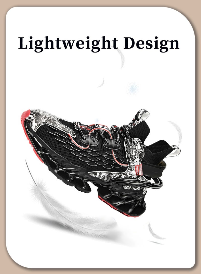 Moovant Sneakers for Men, Comfortable Breathable Sports Shoes, Fashion Fly-weave Trend Casual Running Shoes, Airbag Cushioned, Non-slip Wear-resistant, Lacing, Black  - Image 3
