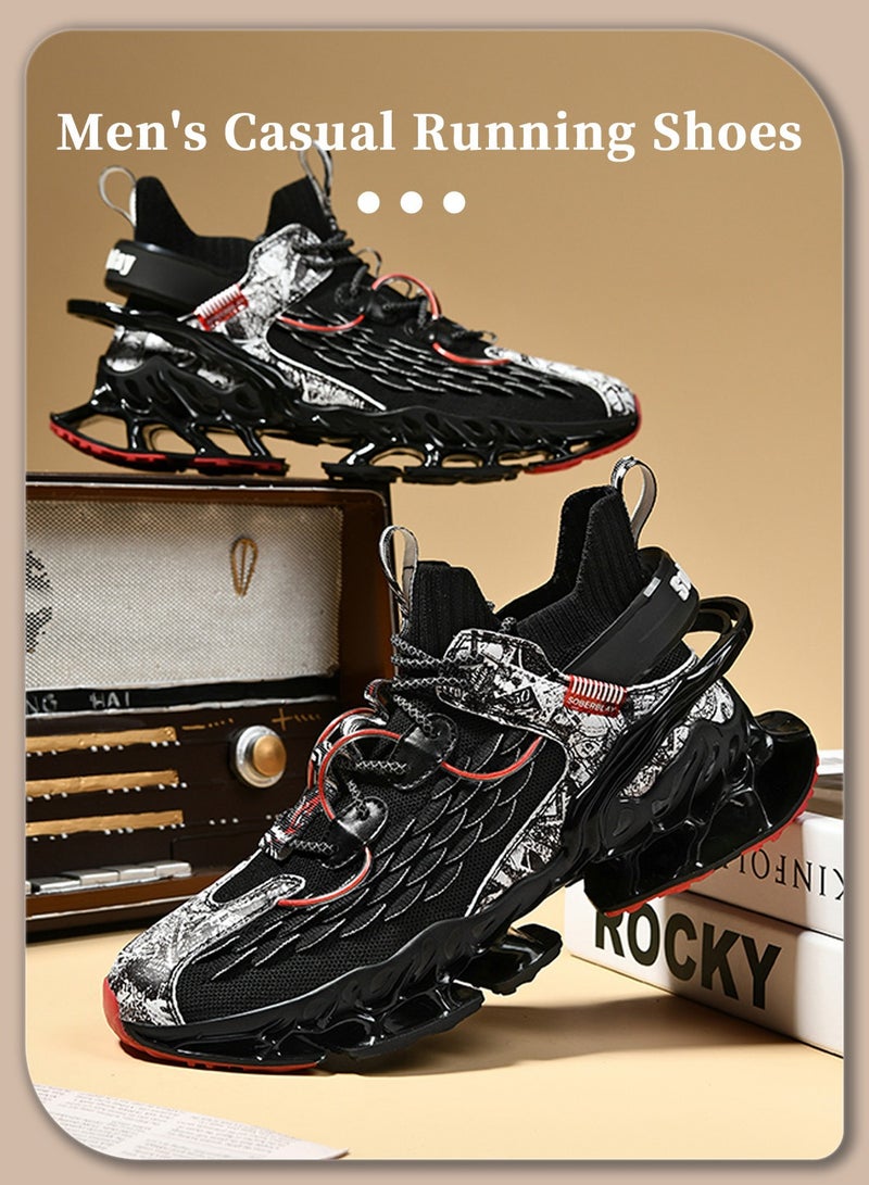 Moovant Sneakers for Men, Comfortable Breathable Sports Shoes, Fashion Fly-weave Trend Casual Running Shoes, Airbag Cushioned, Non-slip Wear-resistant, Lacing, Black  - Image 5