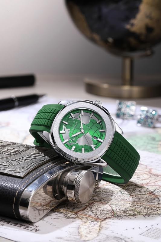 Giordano Stylish World Map Design Analog Watch for Men with Silver Case Round Dial, Textured Silicone Strap, Water Resistant and Date Display Function - GZ-50147 - Image 3