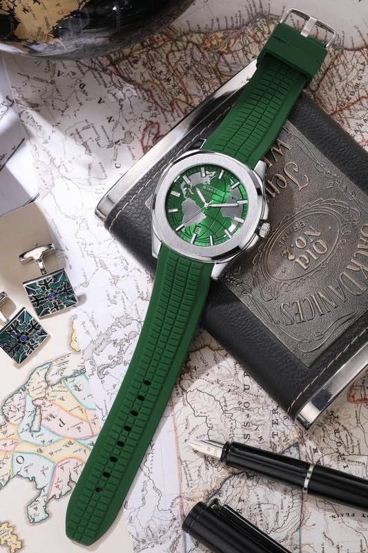 Giordano Stylish World Map Design Analog Watch for Men with Silver Case Round Dial, Textured Silicone Strap, Water Resistant and Date Display Function - GZ-50147 - Image 4